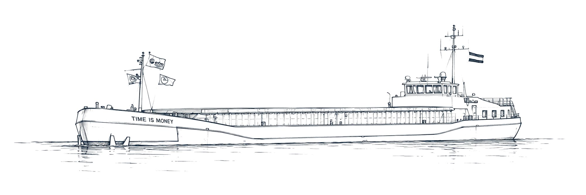 Pentekening van een binnenvaartschip